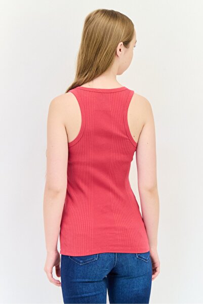 aerie بلوزة نسائية بدون أكمام مضلعة برقبة على شكل حرف U، لون أحمر