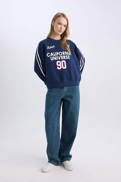 DeFacto Oversize Crew Neck Back Printed Thick Sweatshirt - D5961Ax24Wn