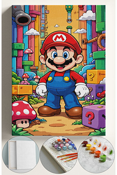 Corvo Çocuk Sayılarla Boyama Numaralı Tuval Seti Fırça Boya Dahil 40x50 Cm MARİO