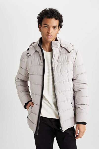 DeFacto Υδατοαπωθητικό πουπουλένιο παλτό Slim Fit Slim Fit με κουκούλα και τσέπη με φερμουάρ με επένδυση R0216az24au