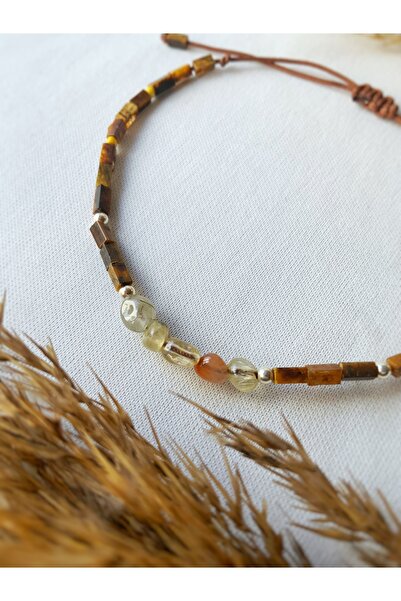 Atölye Merdiven Tiger Eye and Agate Unisex Bracelet Standard Protection Energ...