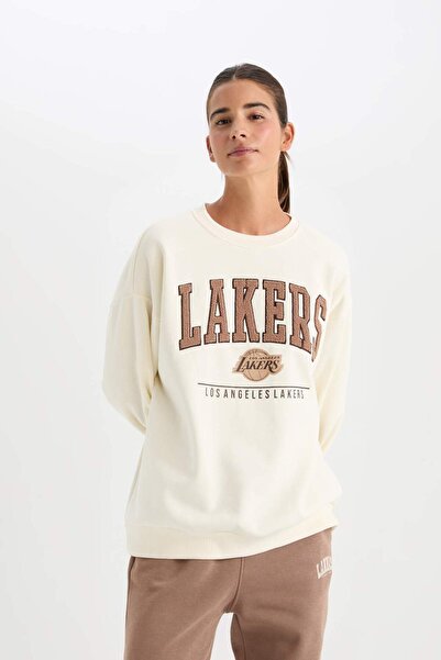 DeFacto Defactofit Nba Los Angeles Lakers Oversize Wide Fit Crew Neck Thick Sweatshirt A9550Ax24Au