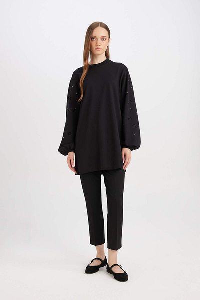 DeFacto Regular Fit Rundhalsausschnitt Ballonärmel Stoned Langarm Sweatshirt Tunika D4803AX24AU