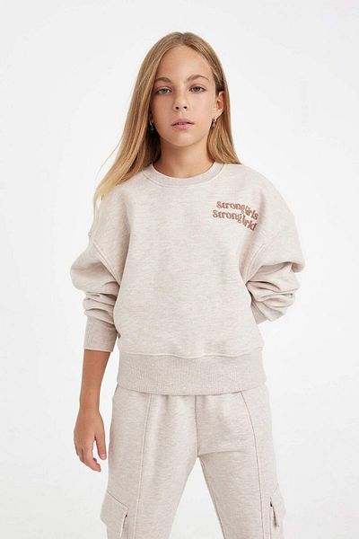 DeFacto Girl's Relax Fit Crew Neck Printed Sweatshirt D2886A824Wn