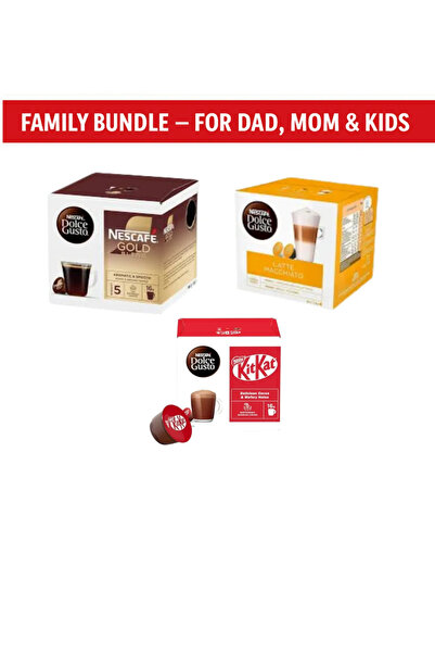 dolce gusto مجموعة عائلية - نسكافيه جولد، لاتيه ماكياتو وكيت كات - 3 عبوات - 48 كبسولة