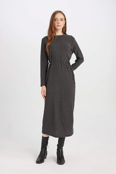 DeFacto Rochie midi cu mâneci lungi și șireturi cu croiala normală D5024AX24AU