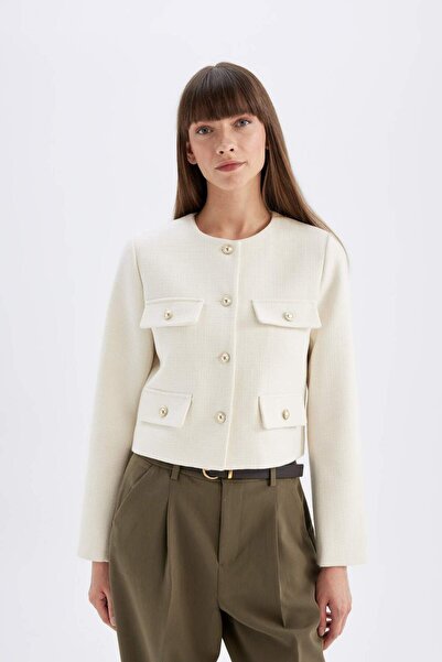 DeFacto Crop Bisiklet Yaka Düğmeli Blazer Ceket D3161AX24AU