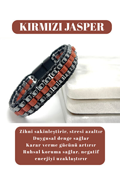 YILDIZ DOĞAL TAŞ Sertifikalı Kırmızı Jasper Disk Model Doğal Taş Erkek Bilekl...