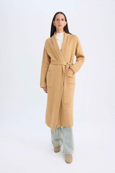 DeFacto Relax Fit Guler șal Basic Solid Curea lungă Tricotaj Cardigan A2081AX24WN
