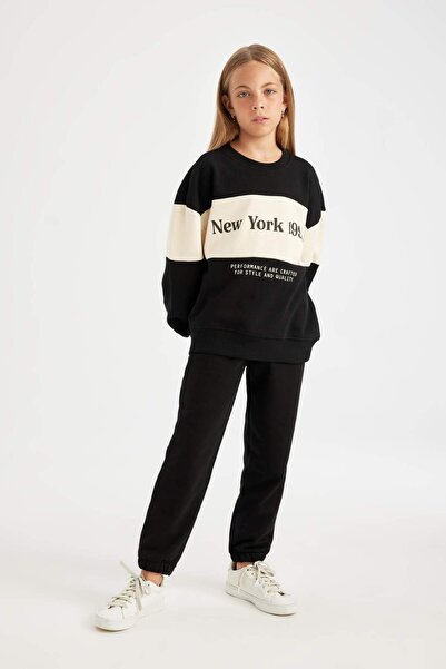 DeFacto Girl's 2 Piece Set Crew Neck Printed Sweatshirt Jogger Sweatpants A6809A824Au