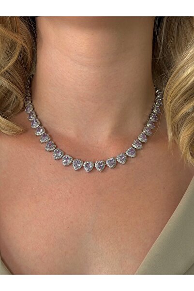 h&b design jewel Lila Full Taşlı Kalpli Kolye