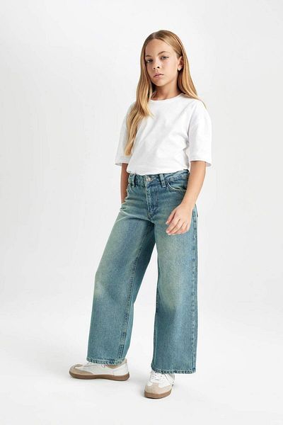 DeFacto Pantaloni largi din denim pentru fete, cu picioare late, cu buzunare D3525A824WN