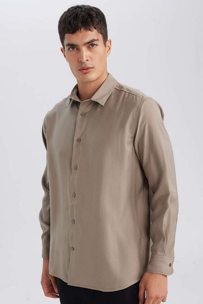 DeFacto Relax Fit Polo Collar Twill Modal Mixed Basic Solid Long Sleeve Shirt D3376Ax24Au