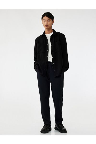 Koton Панталон Slim Fit с двоен крачол, завързани копчета на талията и джобни детайли от пике плат