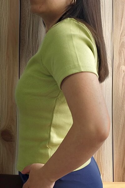 Aslında Look Crew Neck Short Sleeve Ribbed Lycra Bady Blouse T-Shirt