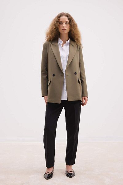 DeFacto Oversize Wide Fit Jacket Collar Buttoned Basic Plain Blazer Jacket C2457Ax24Au