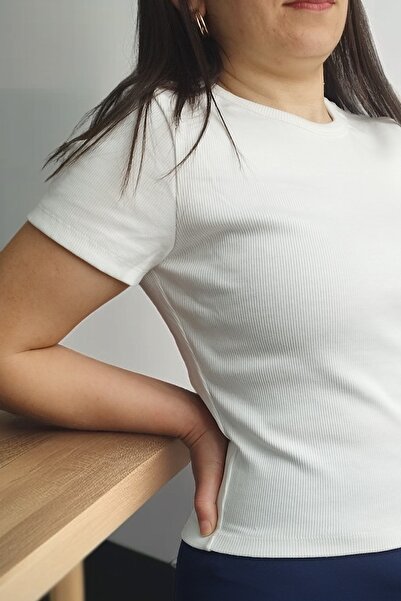 Aslında Look Bisiklet Yaka Kısa Kol Fitilli Likralı Bady Bluz T-shirt