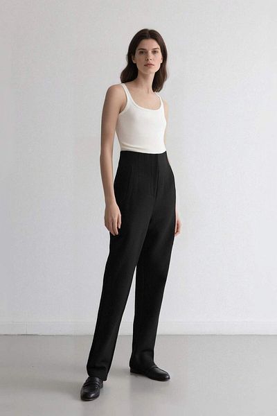 DeFacto Pantaloni negri Crop Classic - croșetat, talie înaltă, fermoar, picior drept subțire C2466ax24au