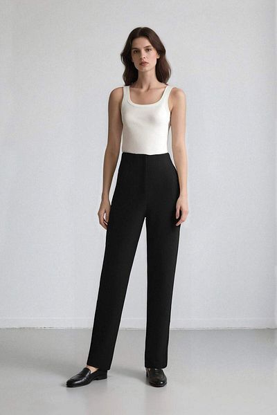 DeFacto Pantaloni negri Crop Classic - croșetat, talie înaltă, fermoar, picior drept subțire C2466ax24au
