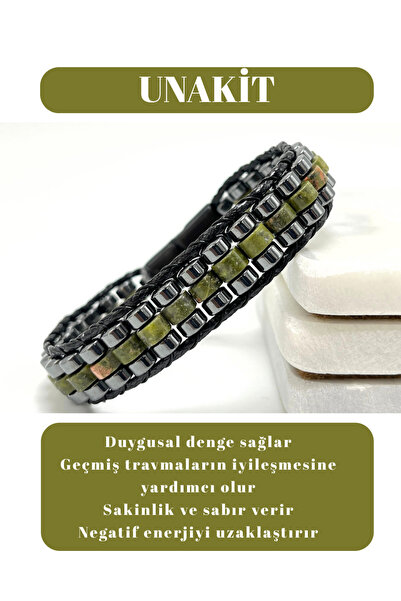 YILDIZ DOĞAL TAŞ Sertifikalı Unakit Disk Model Doğal Taş Erkek Bileklik Kilit...