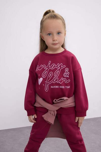 DeFacto Kız Bebek 2'li Takım Baskılı Sweatshirt Beli Lastikli Eşofman Altı D0815A524AU