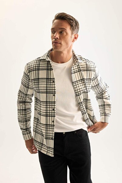 DeFacto Regular Fit Polo Yaka Kareli Oduncu Flanel Uzun Kollu Gömlek D7188AXNS