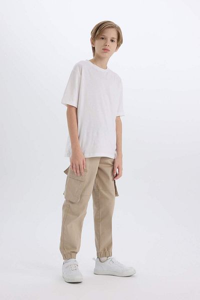 DeFacto Pantaloni de jogger pentru băieți, cu buzunare cargo, cu șireturi în talie, cu picioare elastice, pantaloni din Gabardine C6623A824AU