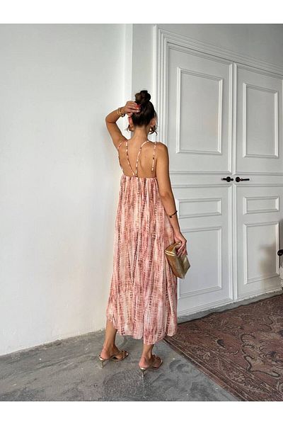 İLKCET MODA Μακρύ χαλαρό γυναικείο φόρεμα με λεπτομέρεια δαχτυλιδιού