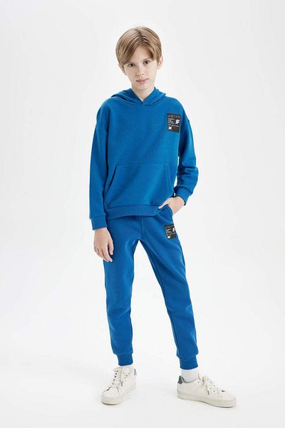 DeFacto Pantaloni de sport pentru băiat, cu etichetă țesută, cu talie elastică și buzunare D1648a824au