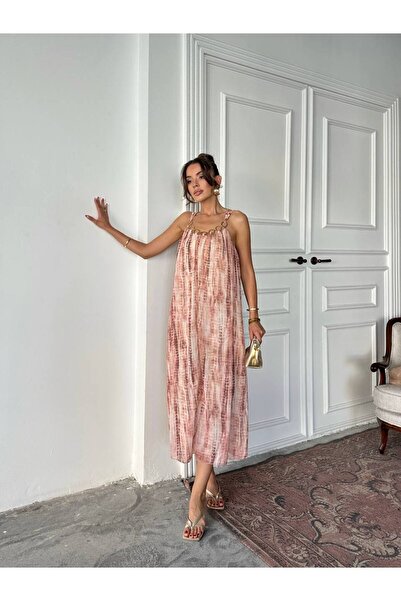 İLKCET MODA Μακρύ χαλαρό γυναικείο φόρεμα με λεπτομέρεια δαχτυλιδιού