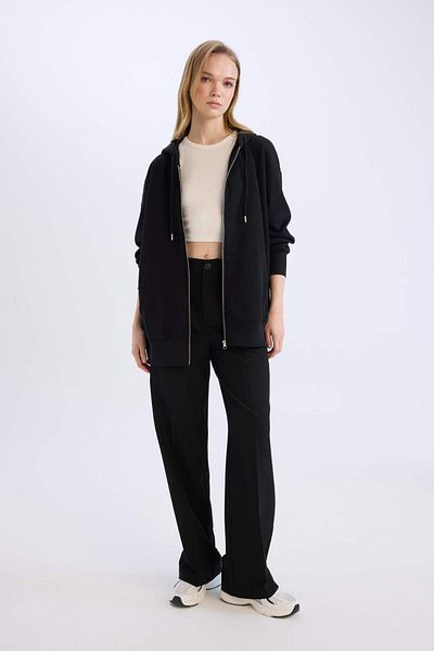 DeFacto Φούτερ με φαρδιά κουκούλα Oversize με τσέπη Basic με απλό φερμουάρ V4233AZ24WN