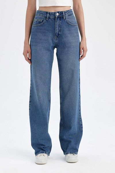 DeFacto Pantaloni lungi, drepti, largi, cu talie înaltă, spălați, D8152AX24WN