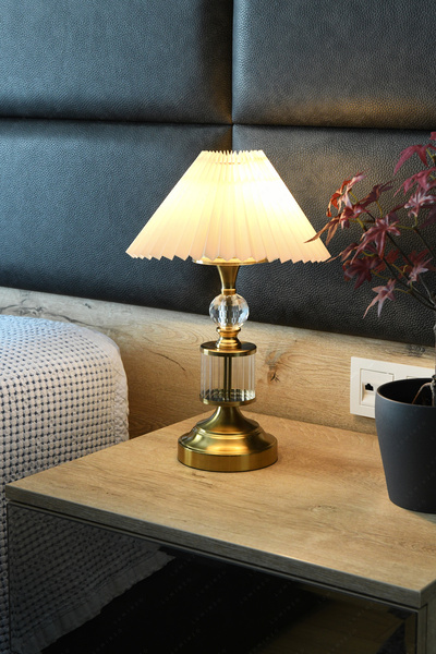 LUMINZO Carlot Modern Kristal Taş Detaylı Dekoratif Abajur 1 Adet Eskitme