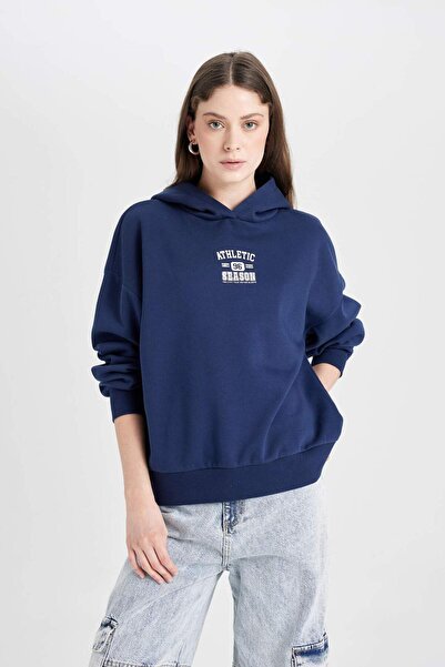 DeFacto Coool Oversize Geniş Kalıp Kapüşonlu Baskılı Sweatshirt D6885AX24WN