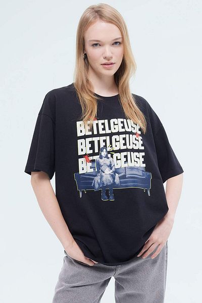 DeFacto Tricou cu mânecă scurtă cu imprimeu cu decolteu lat supradimensionat Beetlejuice D8093AX24AU