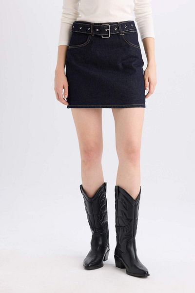 DeFacto Fusta mini cu centură de buzunar cu efect decolorat Fashion Fit D5831ax24wn