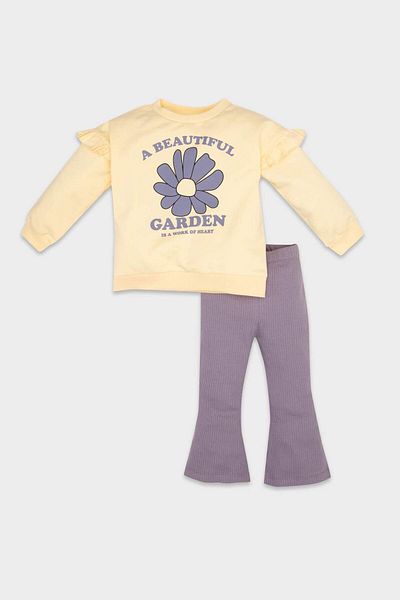 DeFacto Baby Mädchen Blume gedruckt Baumwolle Sweatshirt gerippt Camisole Leggings Bottom Top Set D5493a5ns