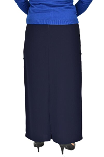 LİNAVİS Women's Long Skirt - Covered Slit, Button Chain 220 BGL-ST03784