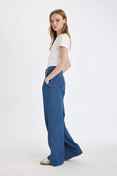 DeFacto Wide Leg Yüksek Bel Uzun Jean Yıkamalı Pantolon D5521AX24WN