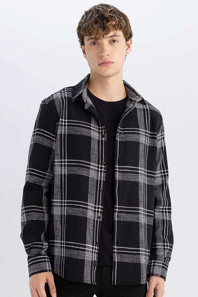 DeFacto Риза с дълъг ръкав Lumberjack с каре, 100% памук и стандартна кройка D6727AX24AU