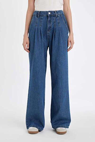DeFacto Wide Leg Yüksek Bel Uzun Jean Yıkamalı Pantolon D5521AX24WN