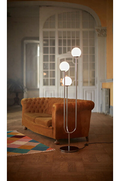 IKEA SIMRISHAMN yer lambası, beyaz-krom kaplama