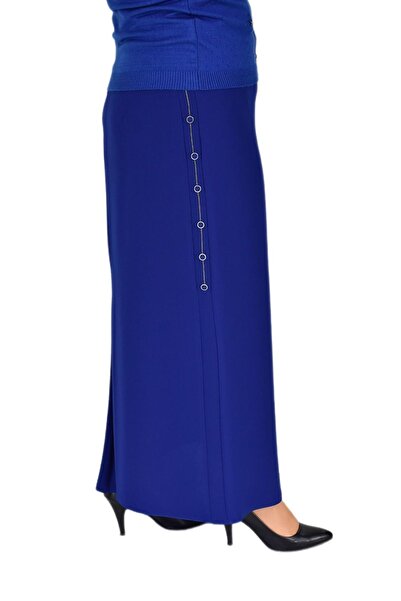 LİNAVİS Women's Long Skirt - Covered Slit, Button Chain 220 BGL-ST03784