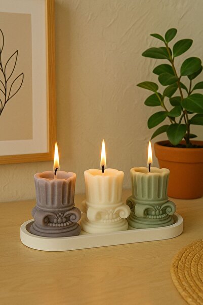 HARFA TEKNOLOJİ Dekoratif Tepside, 4'lü Set, Okyanus Kokulu Sütun Mum