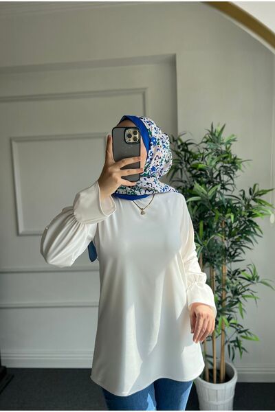 Nisa Nalbantoğlu Λευκό κρεπ μουσουλμανικό πουκάμισο