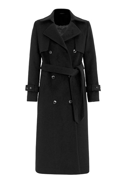 Olcay Cloak Detailed Double Breasted Coat Black 3091