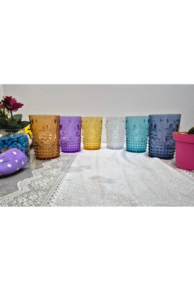 Avantaj Kapıda Set of 6 Colorful Acrylic Water and Soft Drink Glasses 400 ml – Motif, Unbreakable, Boxed Shipping