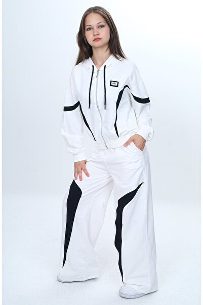 Jannock Girl's 100% Cotton Garnished Hooded Zippered Oversize Tracksuit Set-315