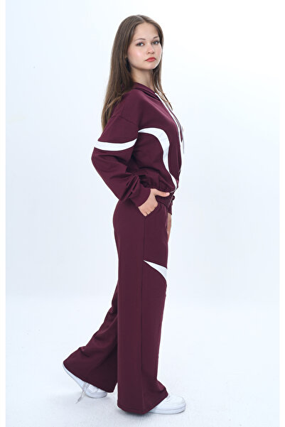 Joui Co Trend Oversize Κορίτσι %100 Βαμβακερό Γαρνιρισμένο Αθλητικό Κουστούμι με Κουκούλα – Μοντέλο με Φερμουάρ-315