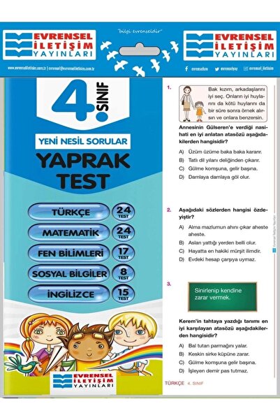 Evrensel İletişim Yayınları 4. Sınıf Tüm Dersler Yaprak Testler